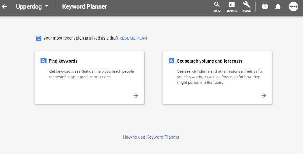 new ppc keyword planner