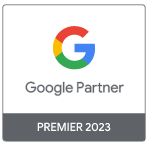 Google Premier Partner logo on a white background with a grey box beneath reading ‘Premier 2023’.